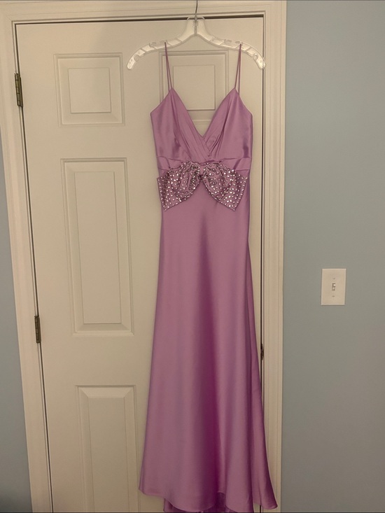 Mac Duggal Dresses & Skirts - Mac Duggal Lavender Satin Gown with Embellished Bow